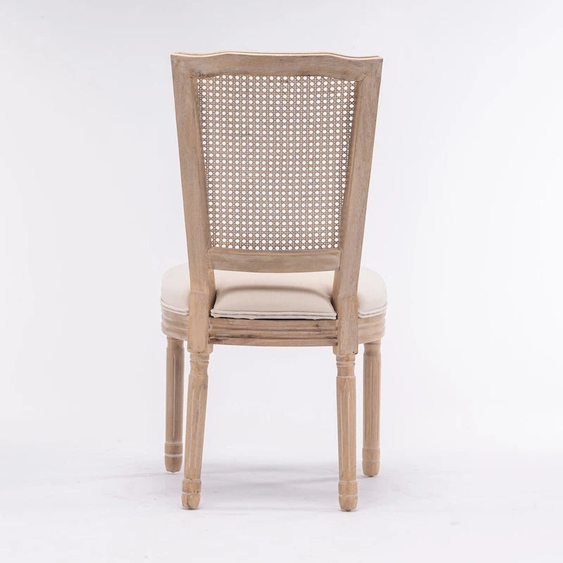 Solid Wood Frame Antique Painting Square Rattan Back Dining Chair Set of 2