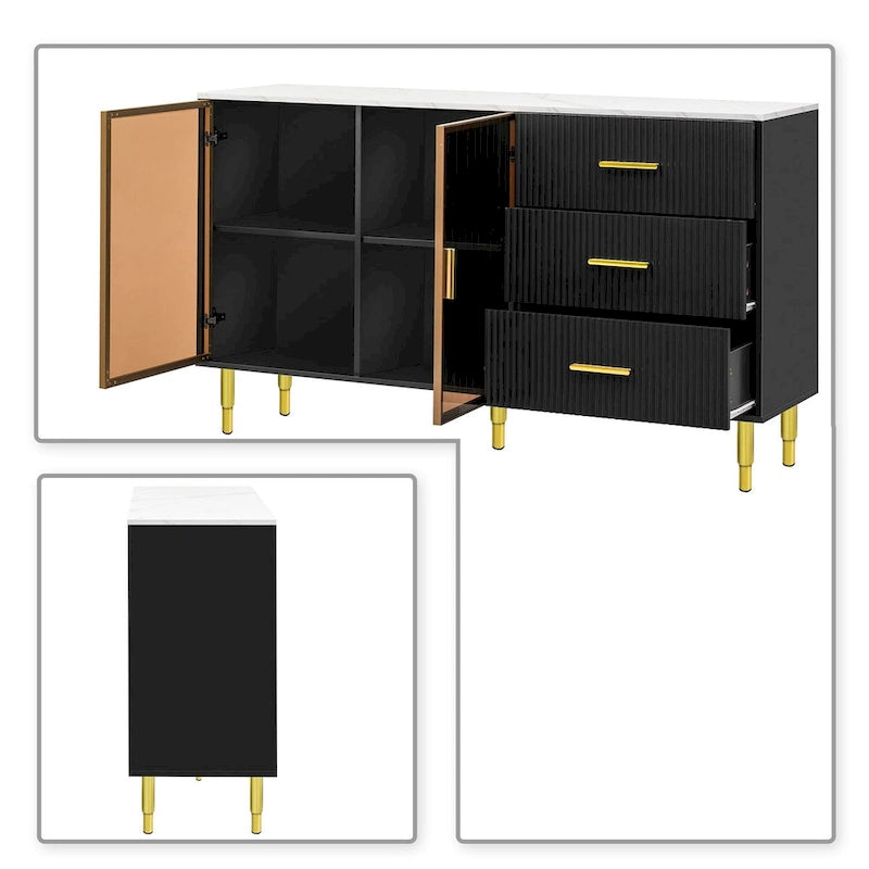 Modern Stylish Wooden Sideboard with 2 Amber-yellow Tempered Glass Doors