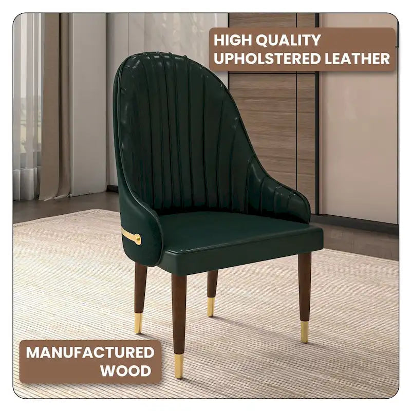 Leather Dining Chair with a Ripple Back and Gold Accents Design Elara Collection
