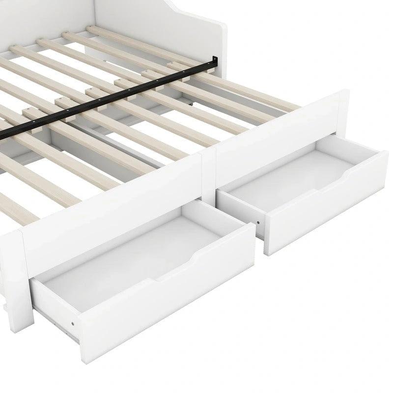 Twin to King Size Daybed Frame with Storage Bookcases and Two Drawers,Charging Design