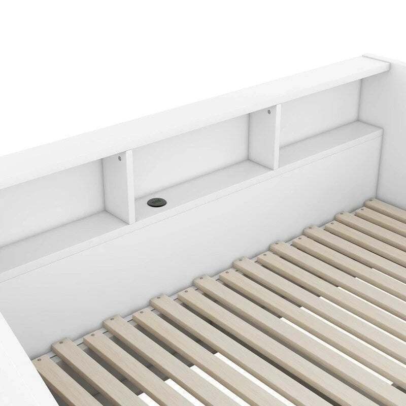 Twin to King Size Daybed Frame with Storage Bookcases and Two Drawers,Charging Design
