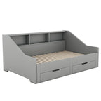 Twin to King Size Daybed Frame with Storage Bookcases and Two Drawers,Charging Design