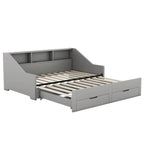 Twin to King Size Daybed Frame with Storage Bookcases and Two Drawers,Charging Design