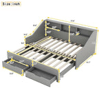 Twin to King Size Daybed Frame with Storage Bookcases and Two Drawers,Charging Design