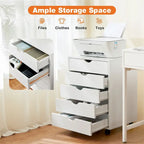 5 Drawer Wood File Cabinet with Wheels and Metal Slides