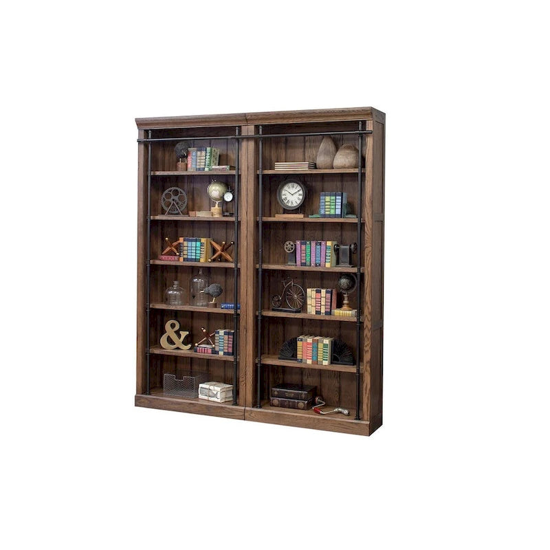 Avondale 8' Tall Bookcase Wall With Ladder, Storage Organizer, Display Shelf for Office, Brown - 80 W x 94 H x 15 D