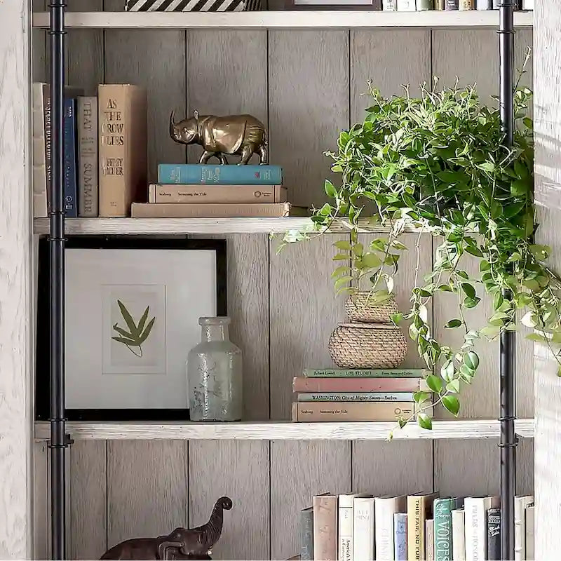 Avondale 8' Tall Bookcase Wall With Ladder, Storage Organizer, Display Shelf for Office, Brown - 80 W x 94 H x 15 D