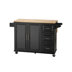 Mobile Kitchen Island & Kitchen Cart,With Extendable Rubber Wood Top and 3 Drawers - 53.93 (L) x 17 (W) x 36.22 (H