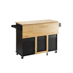 Mobile Kitchen Island & Kitchen Cart,With Extendable Rubber Wood Top and 3 Drawers - 53.93 (L) x 17 (W) x 36.22 (H