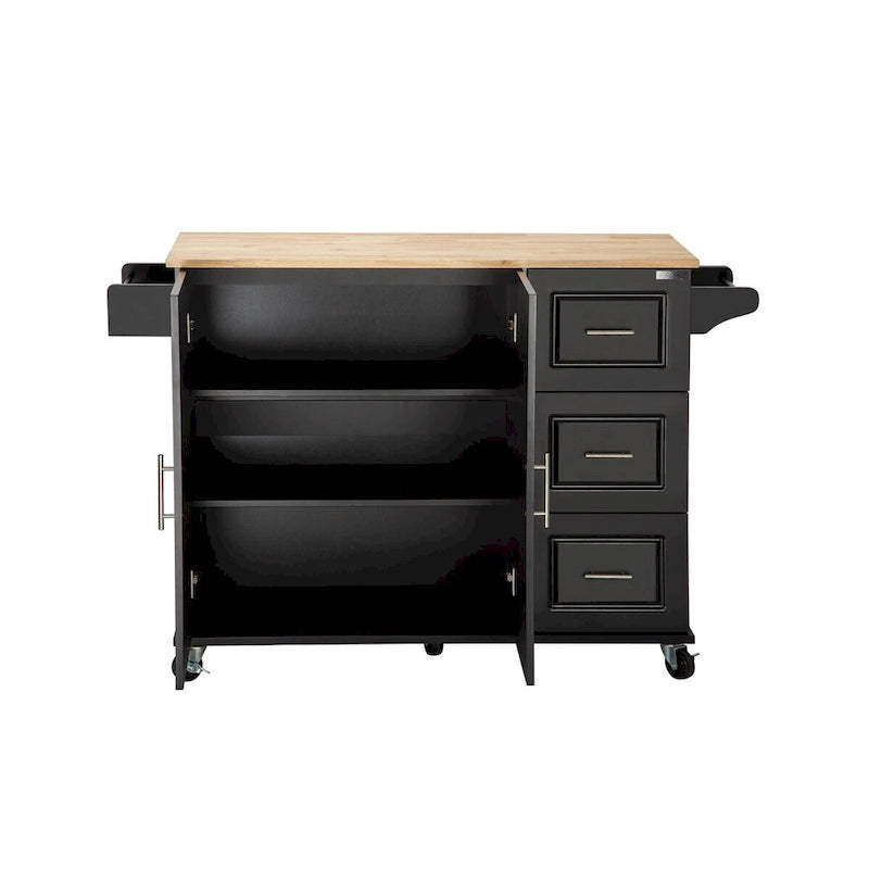 Mobile Kitchen Island & Kitchen Cart,With Extendable Rubber Wood Top and 3 Drawers - 53.93 (L) x 17 (W) x 36.22 (H