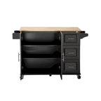 Mobile Kitchen Island & Kitchen Cart,With Extendable Rubber Wood Top and 3 Drawers - 53.93 (L) x 17 (W) x 36.22 (H
