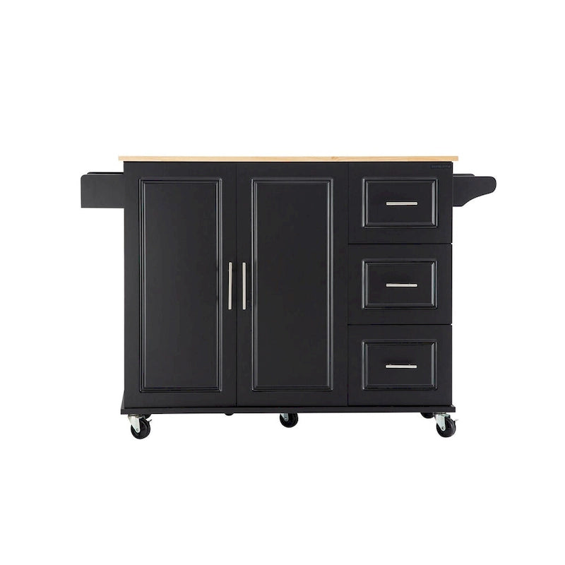 Mobile Kitchen Island & Kitchen Cart,With Extendable Rubber Wood Top and 3 Drawers - 53.93 (L) x 17 (W) x 36.22 (H