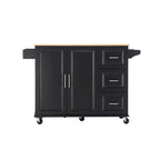 Mobile Kitchen Island & Kitchen Cart,With Extendable Rubber Wood Top and 3 Drawers - 53.93 (L) x 17 (W) x 36.22 (H