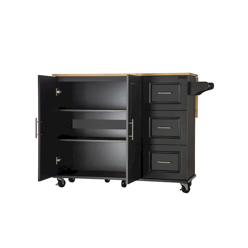Mobile Kitchen Island & Kitchen Cart,With Extendable Rubber Wood Top and 3 Drawers - 53.93 (L) x 17 (W) x 36.22 (H