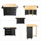 Mobile Kitchen Island & Kitchen Cart,With Extendable Rubber Wood Top and 3 Drawers - 53.93 (L) x 17 (W) x 36.22 (H