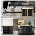 Mobile Kitchen Island & Kitchen Cart,With Extendable Rubber Wood Top and 3 Drawers - 53.93 (L) x 17 (W) x 36.22 (H