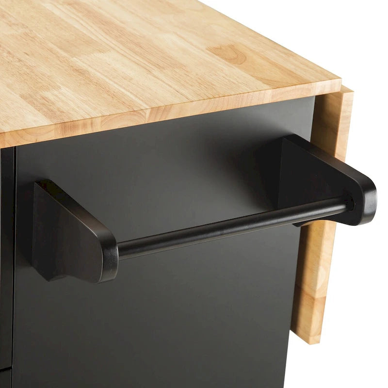 Mobile Kitchen Island & Kitchen Cart,With Extendable Rubber Wood Top and 3 Drawers - 53.93 (L) x 17 (W) x 36.22 (H