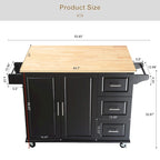 Mobile Kitchen Island & Kitchen Cart,With Extendable Rubber Wood Top and 3 Drawers - 53.93 (L) x 17 (W) x 36.22 (H