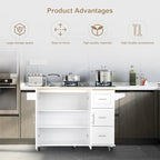 Mobile Kitchen Island & Kitchen Cart,With Extendable Rubber Wood Top and 3 Drawers - 53.93 (L) x 17 (W) x 36.22 (H