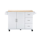 Mobile Kitchen Island & Kitchen Cart,With Extendable Rubber Wood Top and 3 Drawers - 53.93 (L) x 17 (W) x 36.22 (H