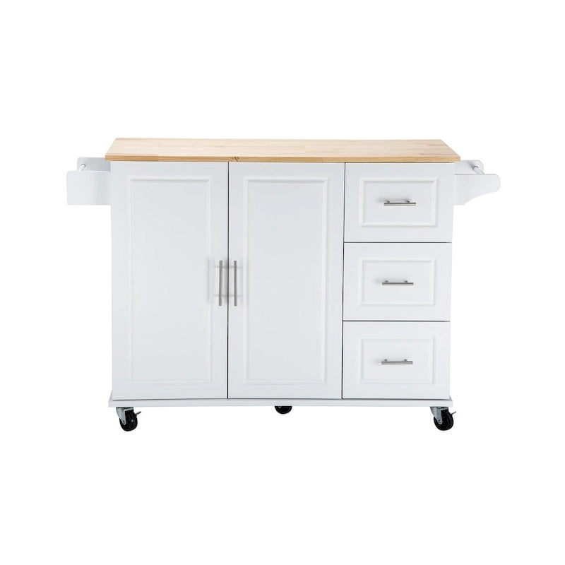 Mobile Kitchen Island & Kitchen Cart,With Extendable Rubber Wood Top and 3 Drawers - 53.93 (L) x 17 (W) x 36.22 (H