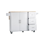 Mobile Kitchen Island & Kitchen Cart,With Extendable Rubber Wood Top and 3 Drawers - 53.93 (L) x 17 (W) x 36.22 (H