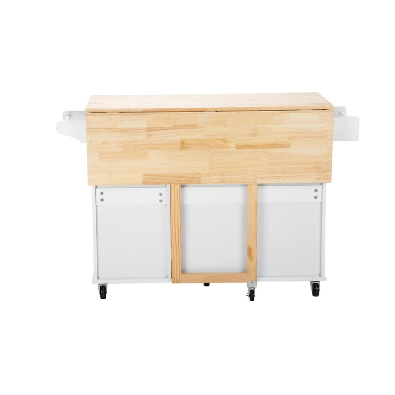 Mobile Kitchen Island & Kitchen Cart,With Extendable Rubber Wood Top and 3 Drawers - 53.93 (L) x 17 (W) x 36.22 (H