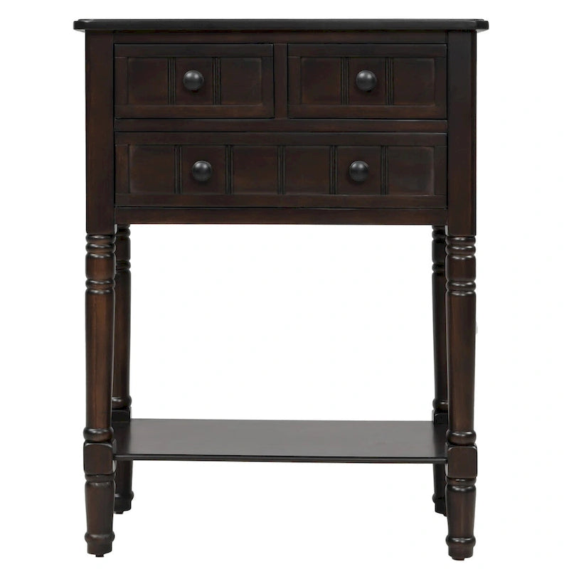 Narrow Slim Esspreso Console Table/Sofa Table with 3 Drawers and 1 Bottom Shelf - 23.7 L x 13 W x 31.1 H