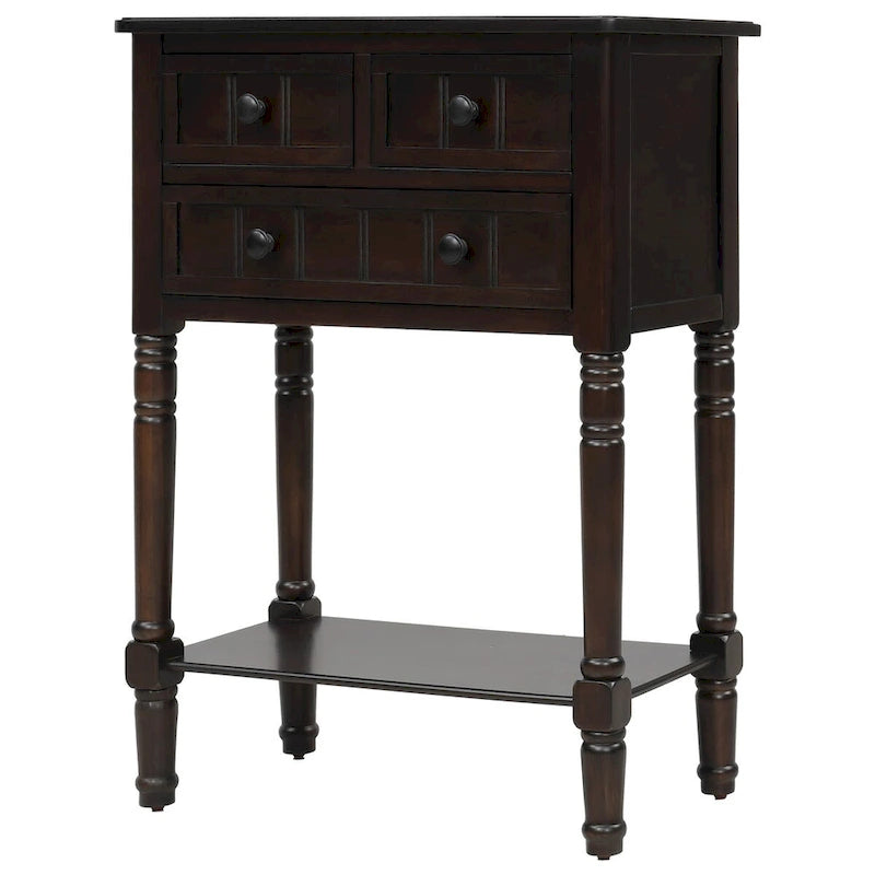 Narrow Slim Esspreso Console Table/Sofa Table with 3 Drawers and 1 Bottom Shelf - 23.7 L x 13 W x 31.1 H