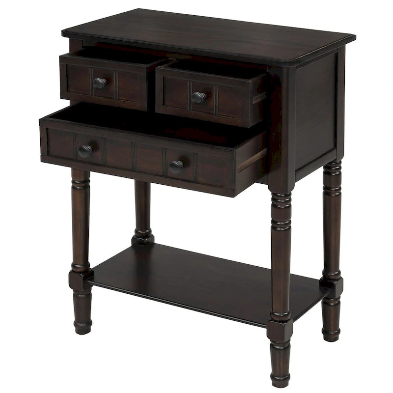 Narrow Slim Esspreso Console Table/Sofa Table with 3 Drawers and 1 Bottom Shelf - 23.7 L x 13 W x 31.1 H