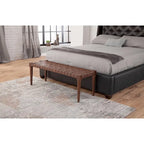 Harness Cognac Brown Woven Genuine Leather and Solid Wood Accent Bench