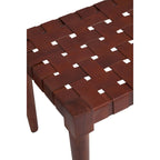 Harness Cognac Brown Woven Genuine Leather and Solid Wood Accent Bench