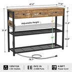 47  Entryway Table with Outlets and USB Ports - 11.8 D x 47.2 W x 31.8 H