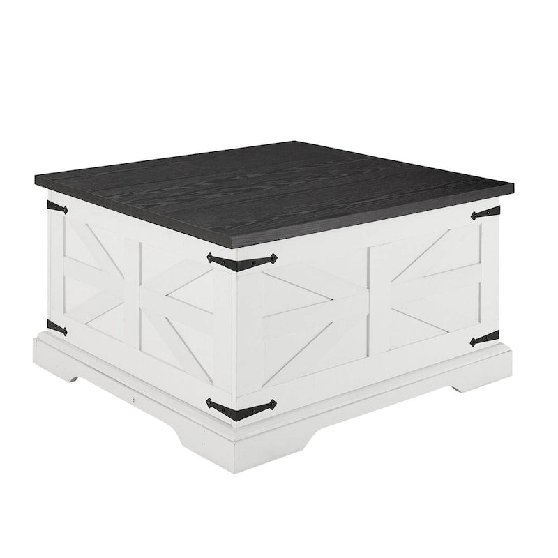 Farmhouse Coffee Table,Square Wood Center Table w/Storage Compartment