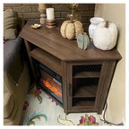 45  Industrial Corner Electric Fireplace TV Stands with 2 Metal Mesh Doors and Remote