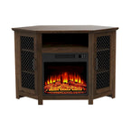 45  Industrial Corner Electric Fireplace TV Stands with 2 Metal Mesh Doors and Remote