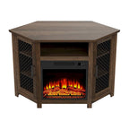 45  Industrial Corner Electric Fireplace TV Stands with 2 Metal Mesh Doors and Remote