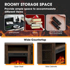 45  Industrial Corner Electric Fireplace TV Stands with 2 Metal Mesh Doors and Remote