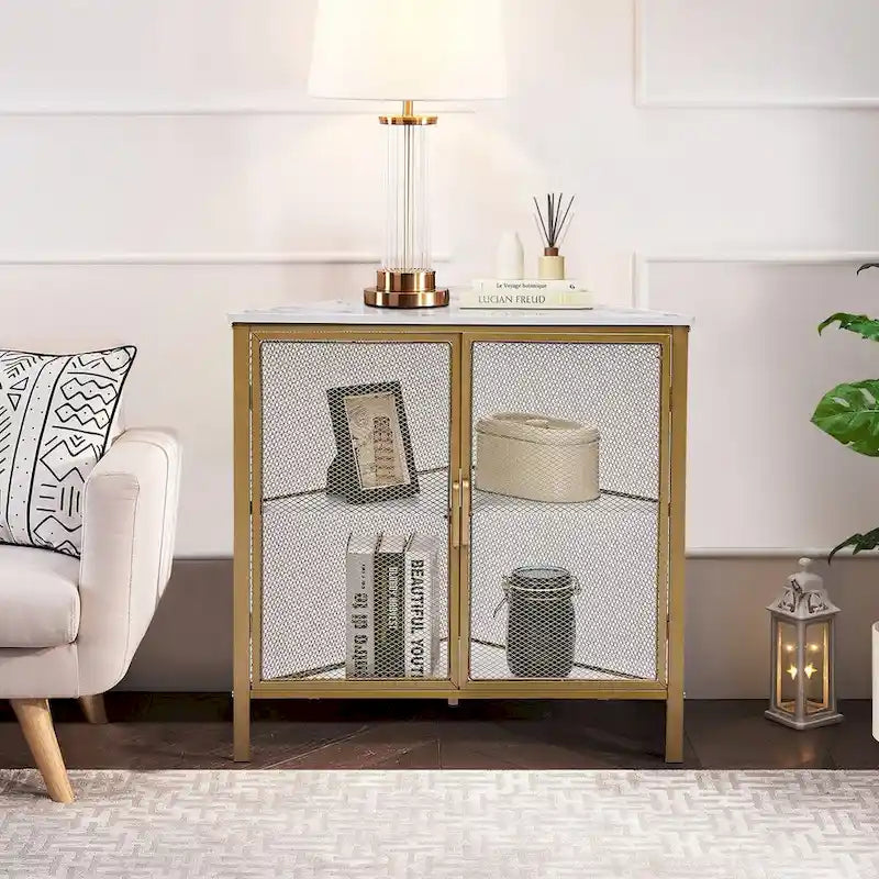 Javlergo Corner Table Modern Triangle 3-tier Storage Shelf with 2 Doors for Living Room Bedroom Office