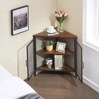 Javlergo Corner Table Modern Triangle 3-tier Storage Shelf with 2 Doors for Living Room Bedroom Office