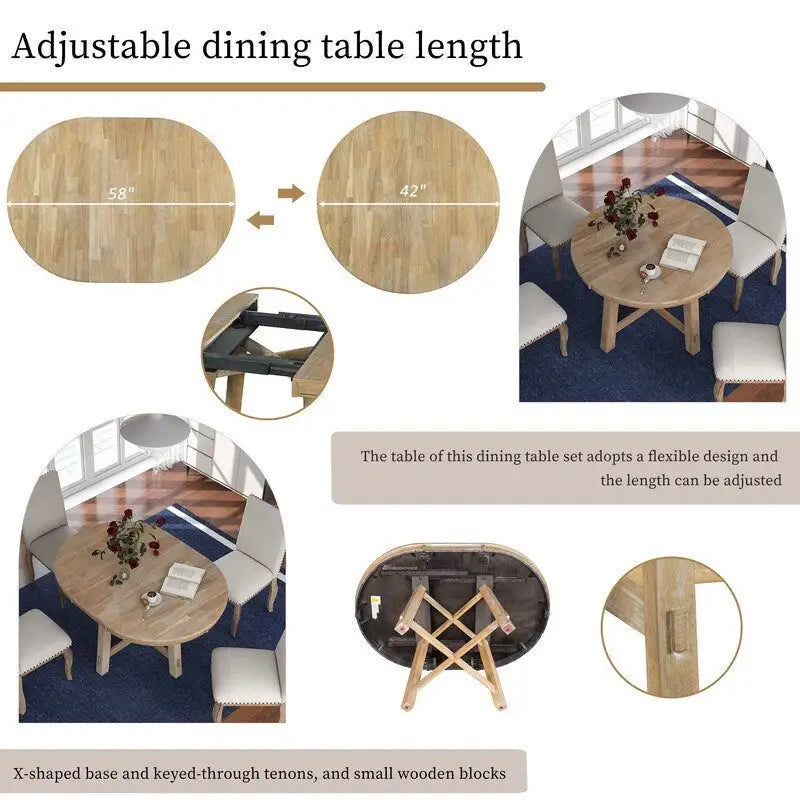 Farmhouse Extendable Adjustable Round/Oval Table, Player Poker Table, Dining Table, Kitchen Table