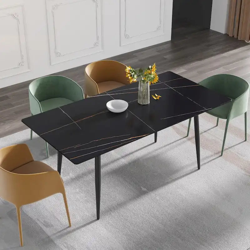 79  Mid-Century Rectangle Marble Dining Table Set for 6-8
