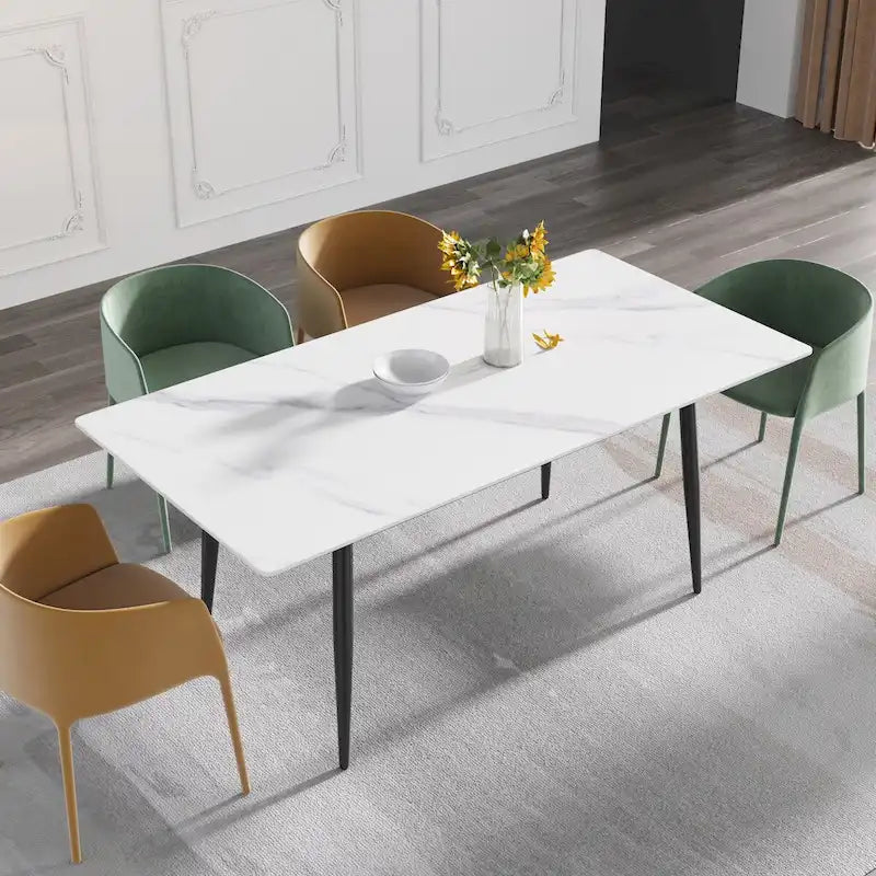 79  Mid-Century Rectangle Marble Dining Table Set for 6-8