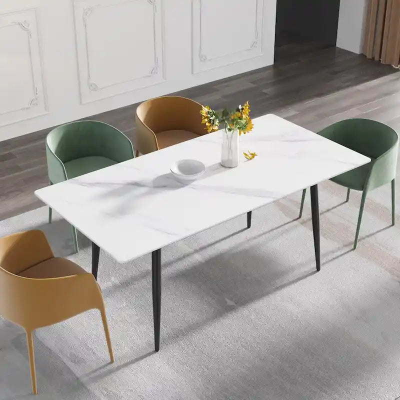 79  Mid-Century Rectangle Marble Dining Table Set for 6-8