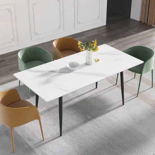 79  Mid-Century Rectangle Marble Dining Table Set for 6-8