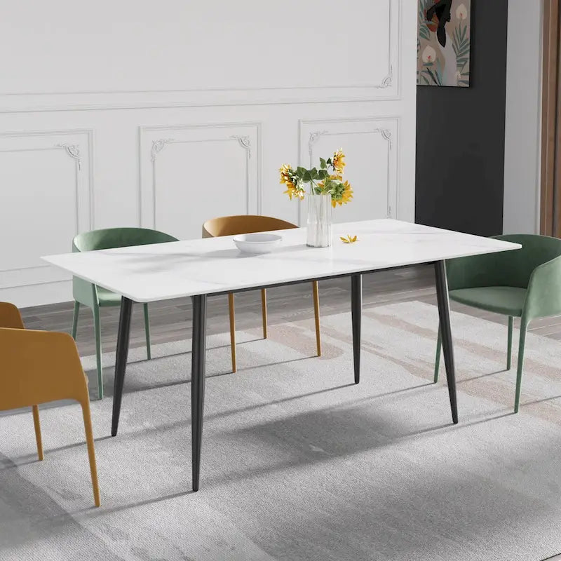 79  Mid-Century Rectangle Marble Dining Table Set for 6-8