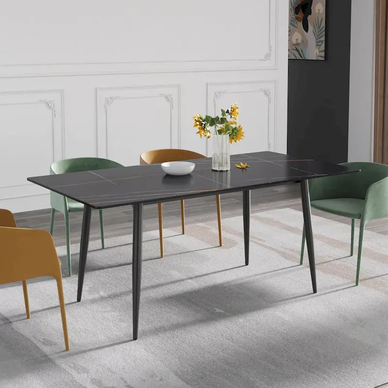 79  Mid-Century Rectangle Marble Dining Table Set for 6-8