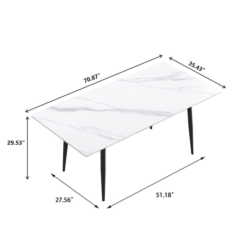 79  Mid-Century Rectangle Marble Dining Table Set for 6-8