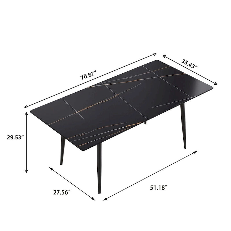 79  Mid-Century Rectangle Marble Dining Table Set for 6-8