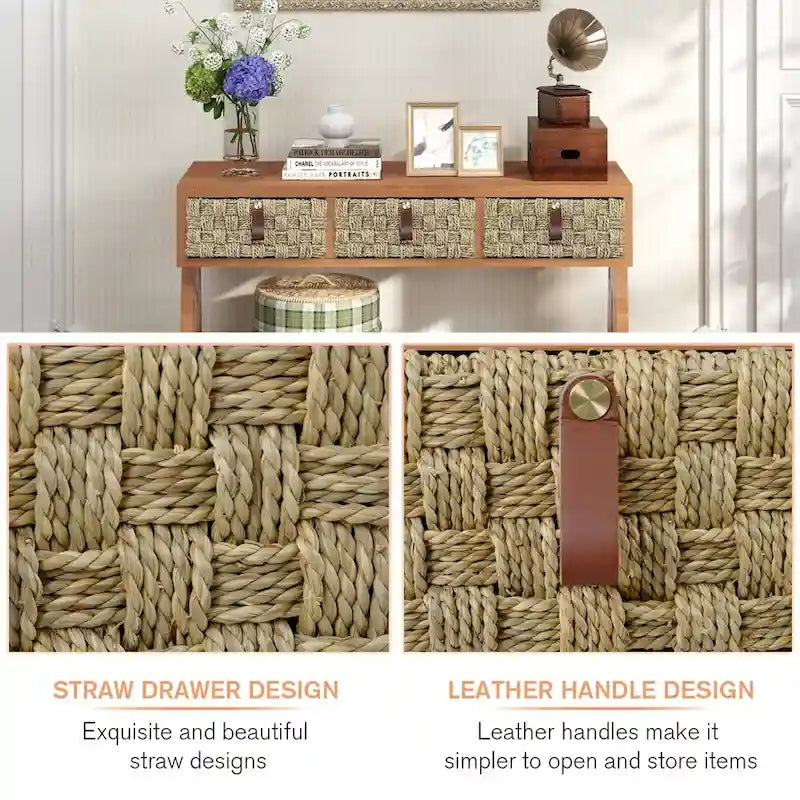 Modern Wood Console Table with Storage and Open Storage Shelf